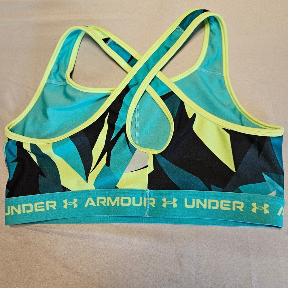 Under Armour Sports Bra Womens 1X Teal Tropical HeatGear Compression Racerback - Picture 4 of 8